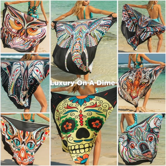 Colorful Swim Coverup Convertible Spaghetti Strap Swimwear Dress Sarong Lion - Picture 8 of 8